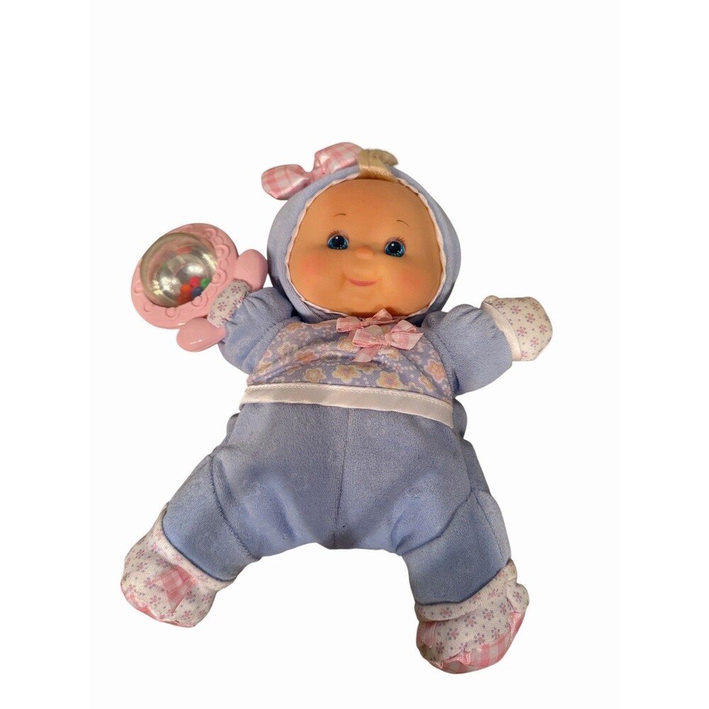 Fisher Price Brilliant Basics BABY'S 1ST DOLL Rattle Blue Soft Plush 2002